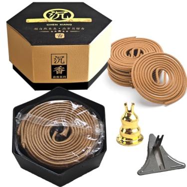 Imagem de AMASSIVEROCK Incenso de bobinas de madeira de ágar (40 peças) com queimador de suporte em espiral, bobinas chinesas naturais em espiral para presentes de fragrância de aroma premium de longa duração