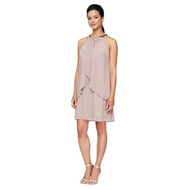 Imagem de S.L. Fashions Vestido feminino curto com contas, frente única, coquetel, convidada de casamento, vestido de festa, (tamanho pequeno e regular), Caxemira, 42