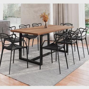 Imagem de Conjunto Mesa de Jantar Rústica de Madeira Maciça com 8 Cadeiras Allegra