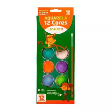 Imagem de Leo&Leo Aquarela 12 Cores Lavável Atóxica Estojo com Pincel Certificado Inmetro
