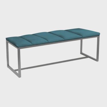 Imagem de Calçadeira Industrial Carla 140cm Casal Quarto Box Cama Ferro Prata Suede Azul Turquesa - Ahz Móveis