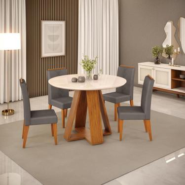 Imagem de Conjunto de Sala de Jantar 4 Cadeiras Tampo Redondo Curvo dj Móveis Kiara Cadeira Yasmin Freijo Lunar