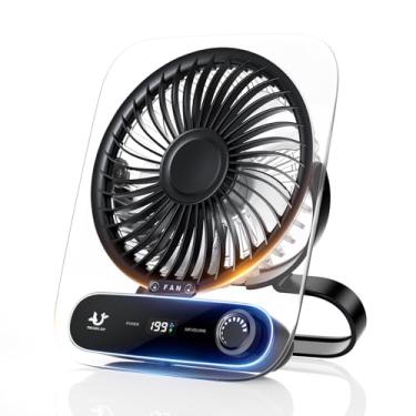Imagem de Ventilador de mesa pequeno, silencioso, ultrafino 1-199 velocidades, ventilador portátil de viagem para dormir com tela de LED e ventilador operado por bateria de 3000mAh 12H - grande angular de 180°