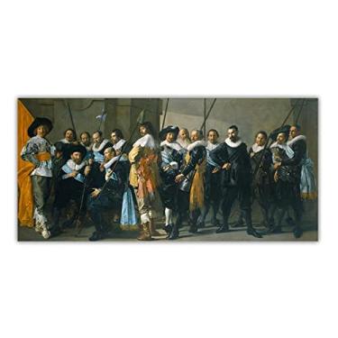 Imagem de Reprodução de pinturas famosas Judith Leyster. Riflemen of District XI led Captain Reynier Reae. Imagens impressas em tela. Para decoração de escritório - 105 x 50 cm sem moldura