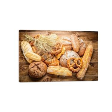 Imagem de Impressões de arte de parede em tela de cozinha - imagens de sala de jantar decoração de parede - Pão e trigo 13 - Pintura vintage natureza morta para sala de estar pronta para pendurar tela