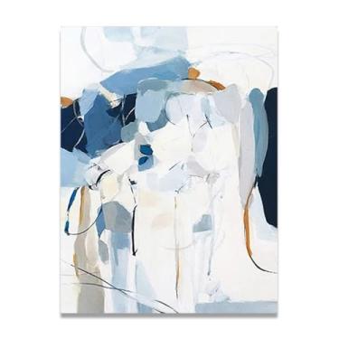 Imagem de Pintura de parede em tela abstrata azul e branco impressão em tela pôster imagem colorida moderna arte abstrata decoração de parede corredor escadas decorações de quarto 55 x 40 cm