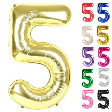 Imagem de Champagne Gold Number 5 Balloon 40 Inch, White Gold 5 Balloon Number, 5th Birthday Decorations, Light Gold Party Supplies for Boys Girls