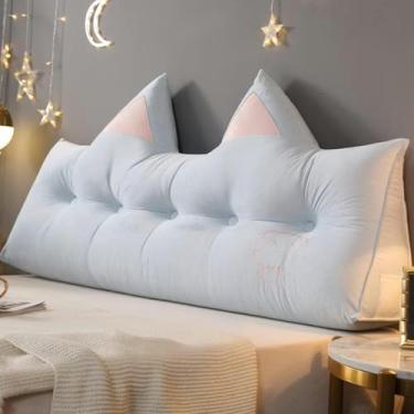 Imagem de LGEOELIAS Travesseiro de cabeceira triangular macio para leitura, decoração de orelhas de gato fofas, almofada de cabeceira triangular, sofá duplo, grande, encosto para cabeceira, travesseiro king