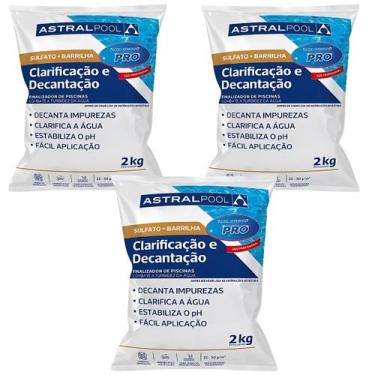 Imagem de Kit 3 Clarificante Sulfato + Barrilha 2kg Astralpool Piscina