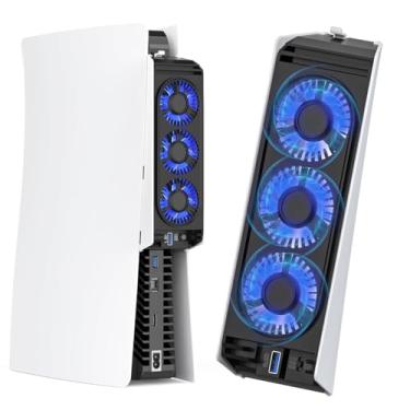 Imagem de SINPO Cooler para PS5, Controle de Temperatura Automático, Ventilador Silencioso de Duas Velocidades, Porta USB 3.0, Luzes LED, Compatível com PS5 Digital & com Disco, Evita Superaquecimento