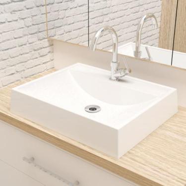 Imagem de Cuba Pia De Apoio Retangular 50x40cm Coral Para Banheiro Com Torneira 