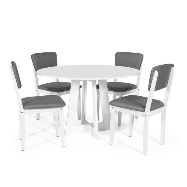 Imagem de Mesa De Jantar Redonda Montreal Branca Com 4 Cadeiras Estofadas Ella Branco/cinza Escuro