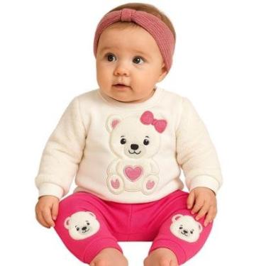 Imagem de Conjunto Bebê Menina Moletom Peluciado Com Bordado de Ursinho Kyly-Feminino