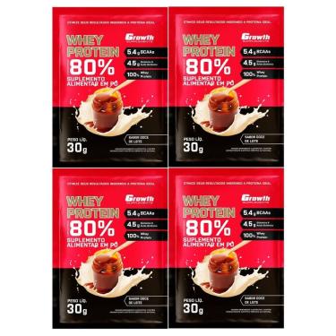 Imagem de Kit com 4 Saches Whey Protein 80% 30g Growth doce de leite