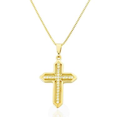 Imagem de Colar Crucifixo Cravejado Cristal Banhado a Ouro