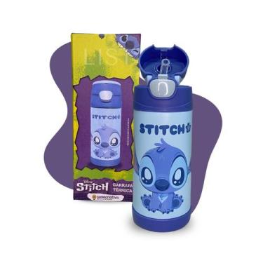 Imagem de Garrafa Térmica Infantil Stitch 350ml Com Tampa Abre E Fecha Canudo Si