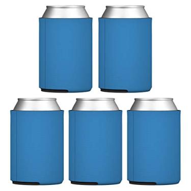 Imagem de TahoeBay — Mangas frias para latas brancas (pacote com 5) lisas e macias para refrigerante, cerveja, garrafas de água, projetos de vinil HTV, lembrancinhas de casamento e presentes (azul neon)