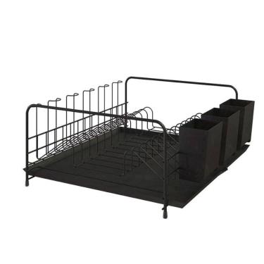 Imagem de Escorredor De Louça Com Bandeja E Porta Talheres De Plástico - Stolf Preto + Preto