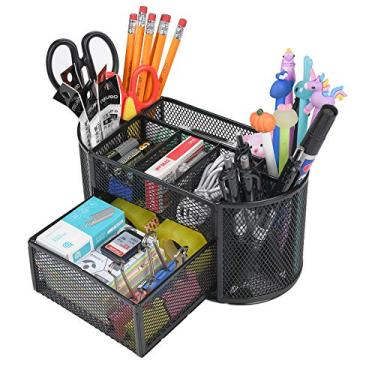 Imagem de YAHENLI Desk Organizer with 9 Compartments, Mesh Office Organization for Scissors, Post-it, Sticky notes, Pen Holder, Metal Office Desk Organizers and Accessories