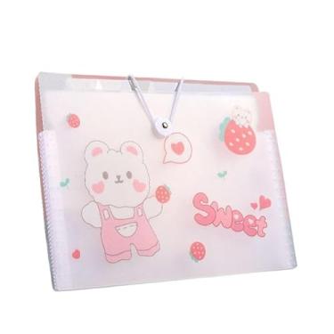 Imagem de Pasta para Documentos Grande Capacidade Conveniente(2025 rosa urso 8 layers)