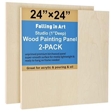 Imagem de Falling in Art Kit de painéis de madeira de bétula inacabada para pintura, tela de madeira, pacote com 2 de 60 x 60 cm de profundidade, placas de suporte para derramar, arte, artesanato, queima e mais