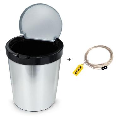 Imagem de Lixeira Click Label Estampa Inox Redonda 10 Litros + Brinde - Arqplast