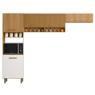 Imagem de Cozinha Maia 3 Peças - Poliman, Freijo Uv Ripado/ Off Acetinado