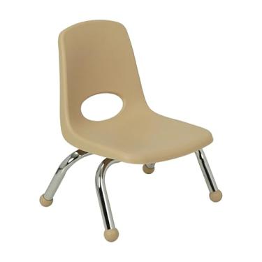 Imagem de Cadeira escolar empilhável de 20 cm, assento de estudante empilhável com pernas de aço cromado e deslizadores esféricos; para creche, pré-escola e escola em casa - Areia, 14749-SD