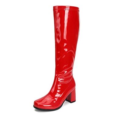 Imagem de Botas femininas Go Go Botas Over The Knee Block Heel Zíper Boot, Vermelho, 8