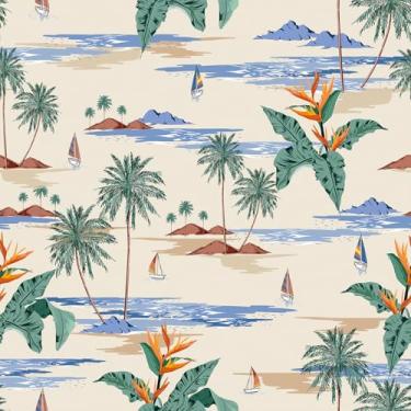 Imagem de Stickyart Papel de parede de praia tropical descascar e colar palmeira veleiro praia papel de parede autoadesivo costeiro tropical papel de parede decorativo removível para armário de sala de estar