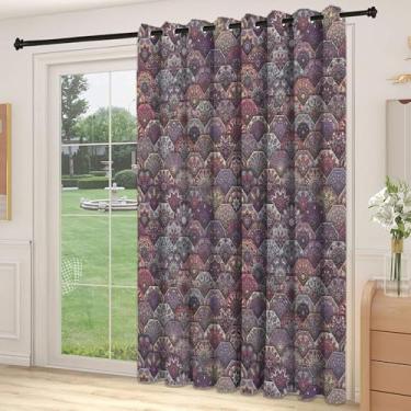 Imagem de Divisória de parede de cortina marroquina, divisória de parede, mandala floral vintage colorida pastel hexagonal, ornamentado mexicano, cortinas largas isoladas/cortinas de quarto (painel único), L250
