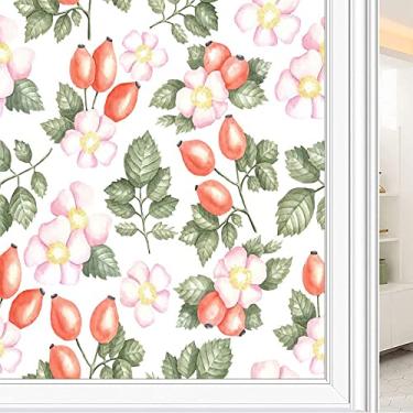 Imagem de Película de janela de privacidade de flores, textura de estilo floral, filme de vidro para sala de estar e escritório em casa, L90 x C 190 cm