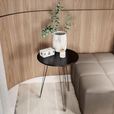 Imagem de Mesinha Lateral De Canto Apoio Redonda Pé De Ferro Tripé (Preto)