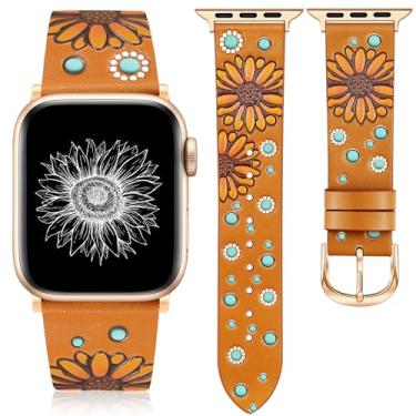 Imagem de JR.DM Pulseira de couro feminina Geniuen compatível com Apple Watch séries 10, 9, 8, 7, 6, 5, 4, 3, 2 e 1 SE, Ultra/2 de 42 mm, 44, 45, 46/49 mm, laranja