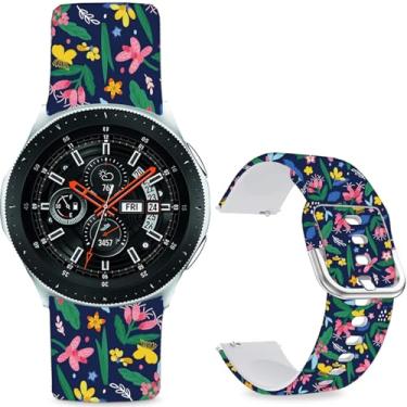Imagem de Sjiangqiao Pulseiras estampadas com padrão compatível com Samsung Galaxy Watch de 46 mm/Watch 3 de 45 mm/Gear S3 Frontier/Classic/Pebble Time/V de 22 mm para homens e mulheres (amarelo, rosa, flor