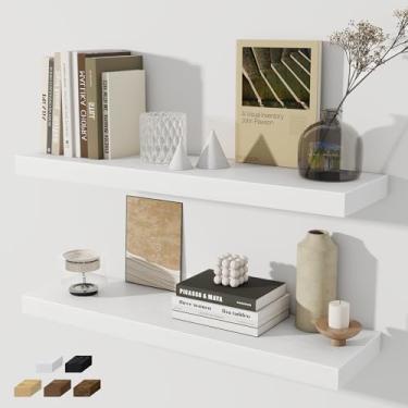 Imagem de Prateleiras flutuantes para parede, conjunto de 2 prateleiras flutuantes de 76 cm, prateleira de madeira rústica montada na parede para banheiro, sala de estar, quarto e cozinha, prateleira suspensa