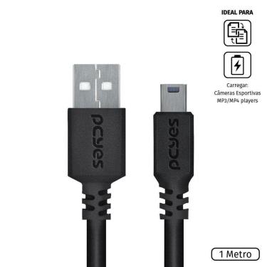 Imagem de Cabo Usb A 2.0 Macho Para Mini Usb B Macho 28Awg Puro Cobre 1 Metro - Puanm2-1