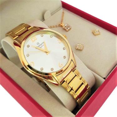 Imagem de Relógio Champion Feminino Kit Com Colar E Brincos Cn25681W