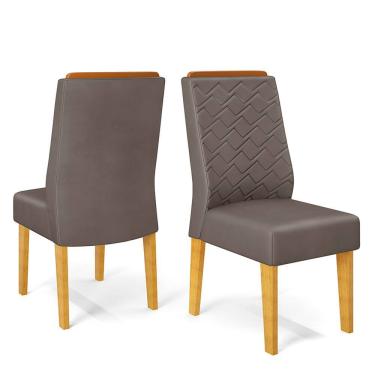 Imagem de Cadeira de Jantar Estofada Lídia Conjunto com 2 Cadeiras Cedro/Veludo Lunar - DJ Móveis