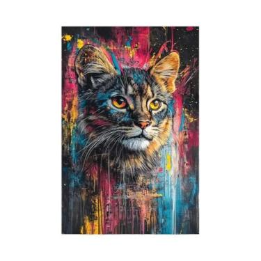 Imagem de Colorido Abstrato Animal Leão Gato Graffiti Arte Pintura Em Tela Carta