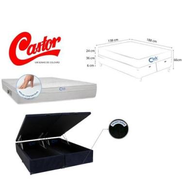 Imagem de Conjunto Cama Box Baú Bipartida Blindada Click com Colchão Castor Clas