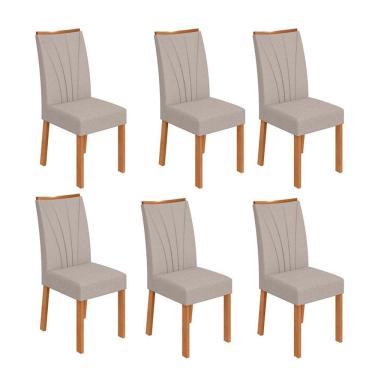 Imagem de Conjunto com 6 Cadeiras Apogeu Linho Cinza e Amêndoa