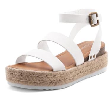 Imagem de Shoe Land Alysa sandália feminina bico aberto tira no tornozelo sapato plataforma plataforma sapato casual alpargatas com acabamento plano, plataforma cravejada, 2022offwhite, 8