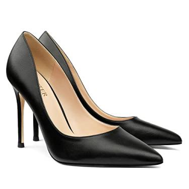Imagem de Scarpin feminino COLETER, sapato social com bico fino e salto agulha de 10 cm para casamento, Preto fosco, 35