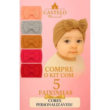 Imagem de Kit 5 Laços de Cabelo Infantil Menina Bebê Turbante - Castelo Marisol
