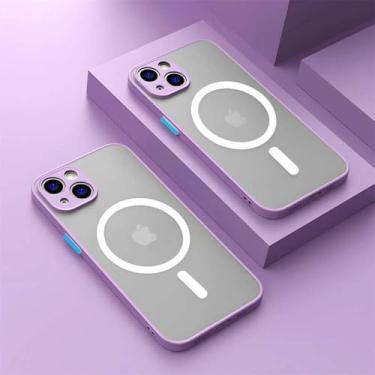 Imagem de Capa fosca para iPhone 15, 14, 13, 12, 11 Pro Max Plus, carregamento magnético sem fio, acessório de proteção macia, roxo claro, para iPhone 12