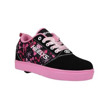 Imagem de HEELYS Tênis feminino Pro 20 Emb Prints (crianças pequenas/adultos) com salto com rodas, Preto/Rosa Claro/Rosa, 21