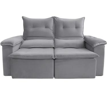 Imagem de Sofá Pequim em Veludo 2 Lugares Retrátil e Reclinável 180cm União Cor Cinza