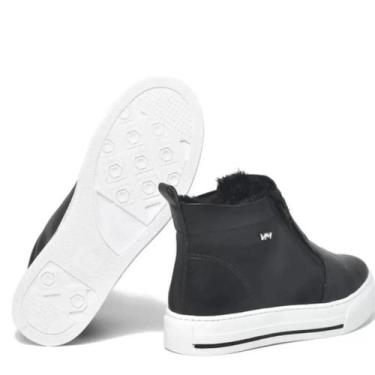 Imagem de Tênis Botinha Cano Curto Via Marte Pelo Forrada Ziper casual, Preto, 3