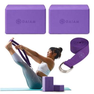 Imagem de Conjunto de bloco de ioga e alça de ioga Gaiam – bloco de ioga com alça, pilates e adereços de ioga para ajudar a estender e aprofundar os alongamentos, kit de ioga para estabilidade, equilíbrio e